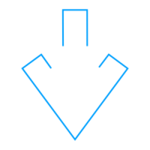 An outline of a down arrow in blue with a light bulb and the word idea within it in white.